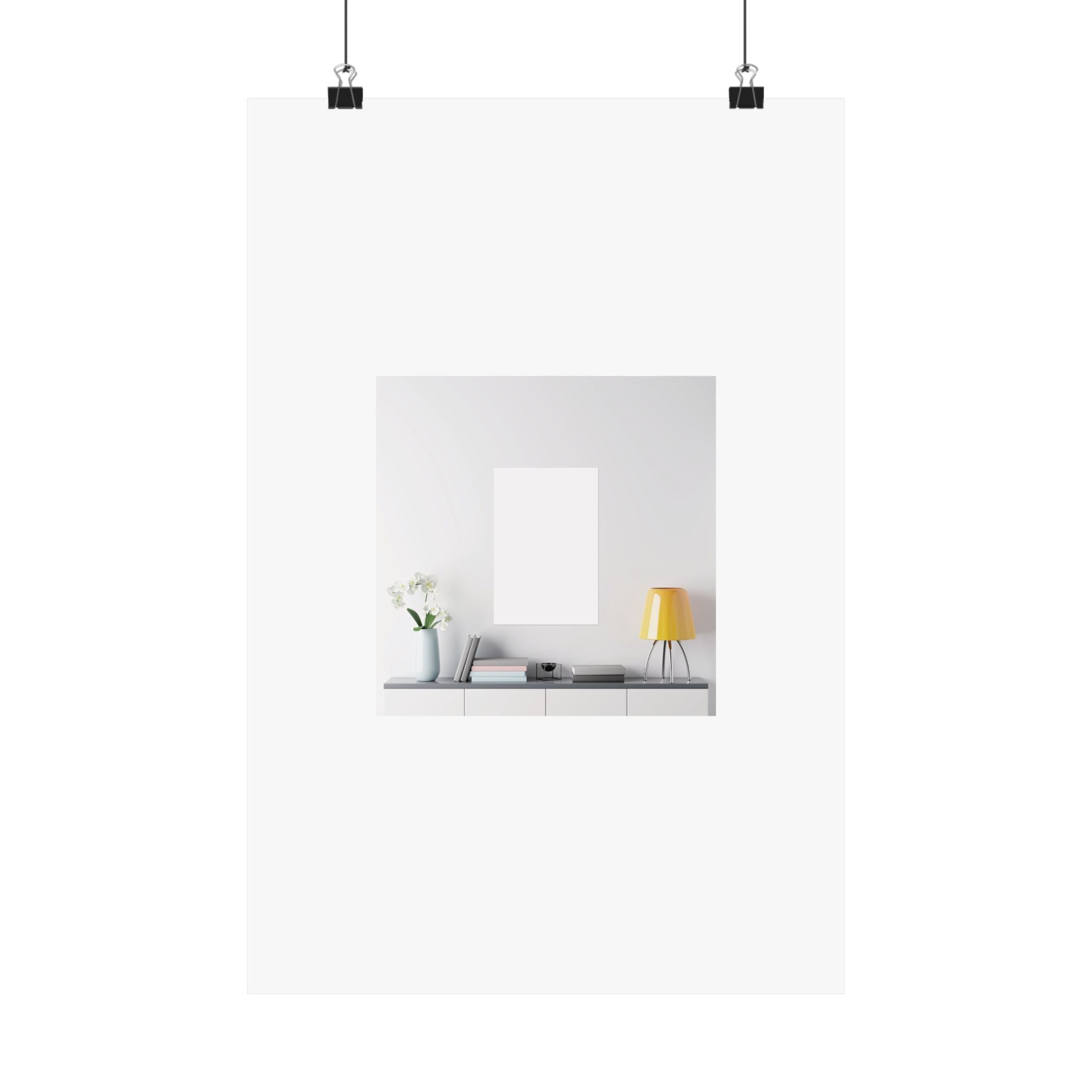 Minimalist Matte Vertical Poster – Modern Living Room Print (Yellow Lamp & Vase)