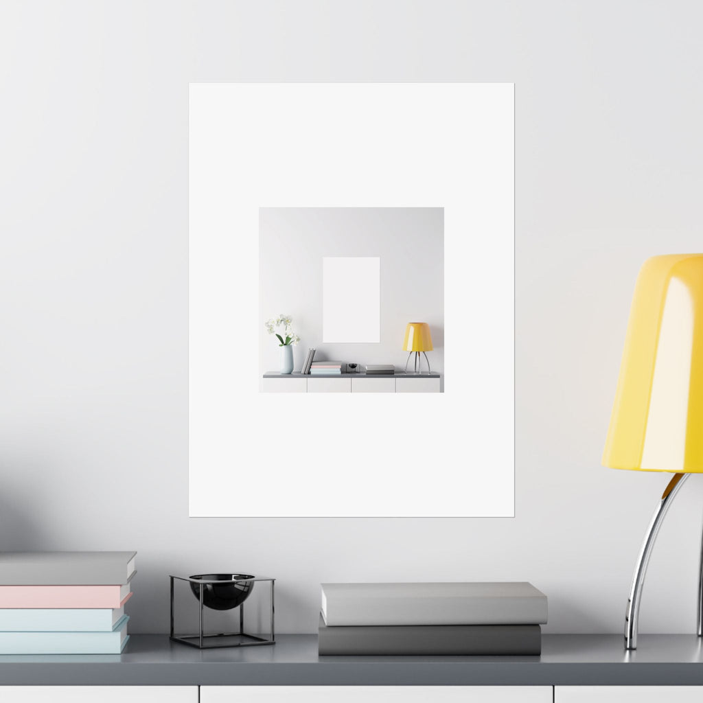 Minimalist Matte Vertical Poster – Modern Living Room Print (Yellow Lamp & Vase)