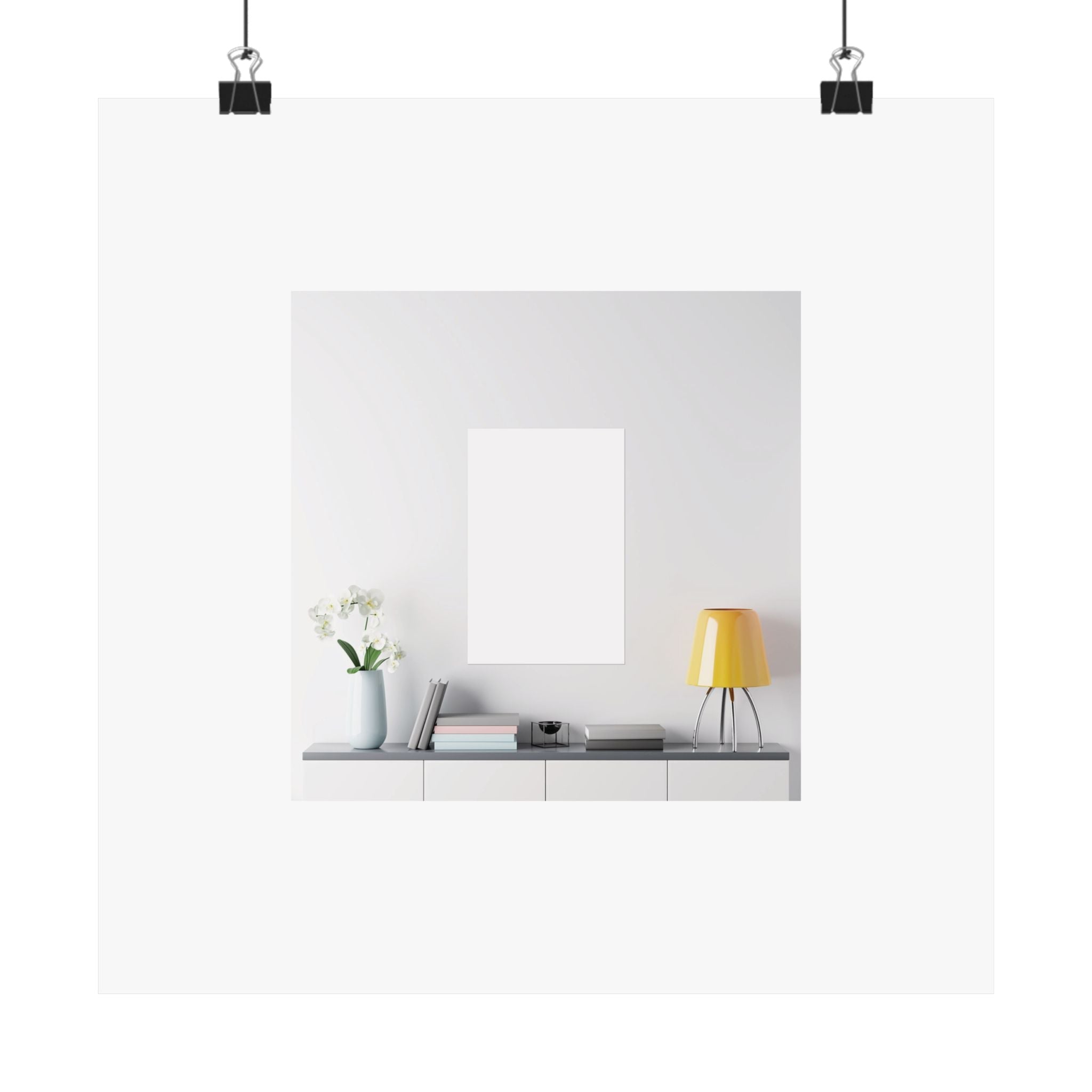 Minimalist Matte Vertical Poster – Modern Living Room Print (Yellow Lamp & Vase)
