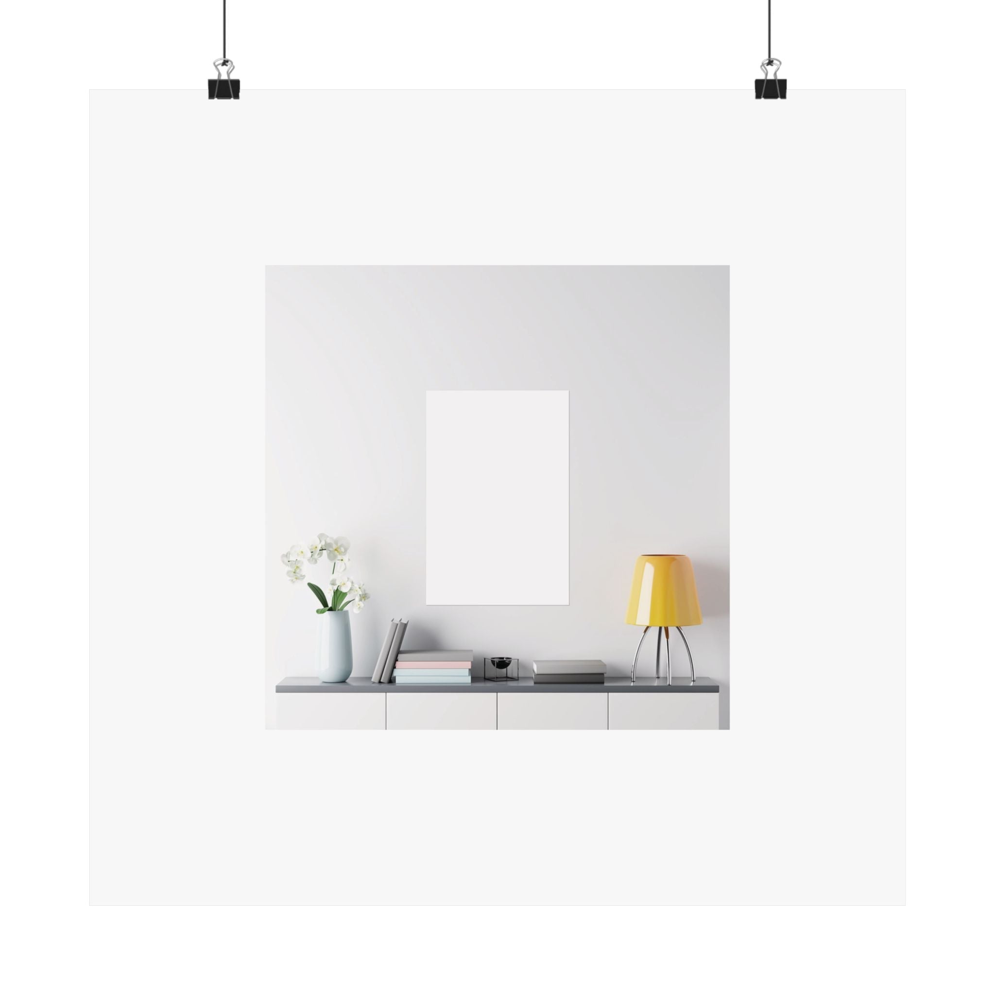 Minimalist Matte Vertical Poster – Modern Living Room Print (Yellow Lamp & Vase)