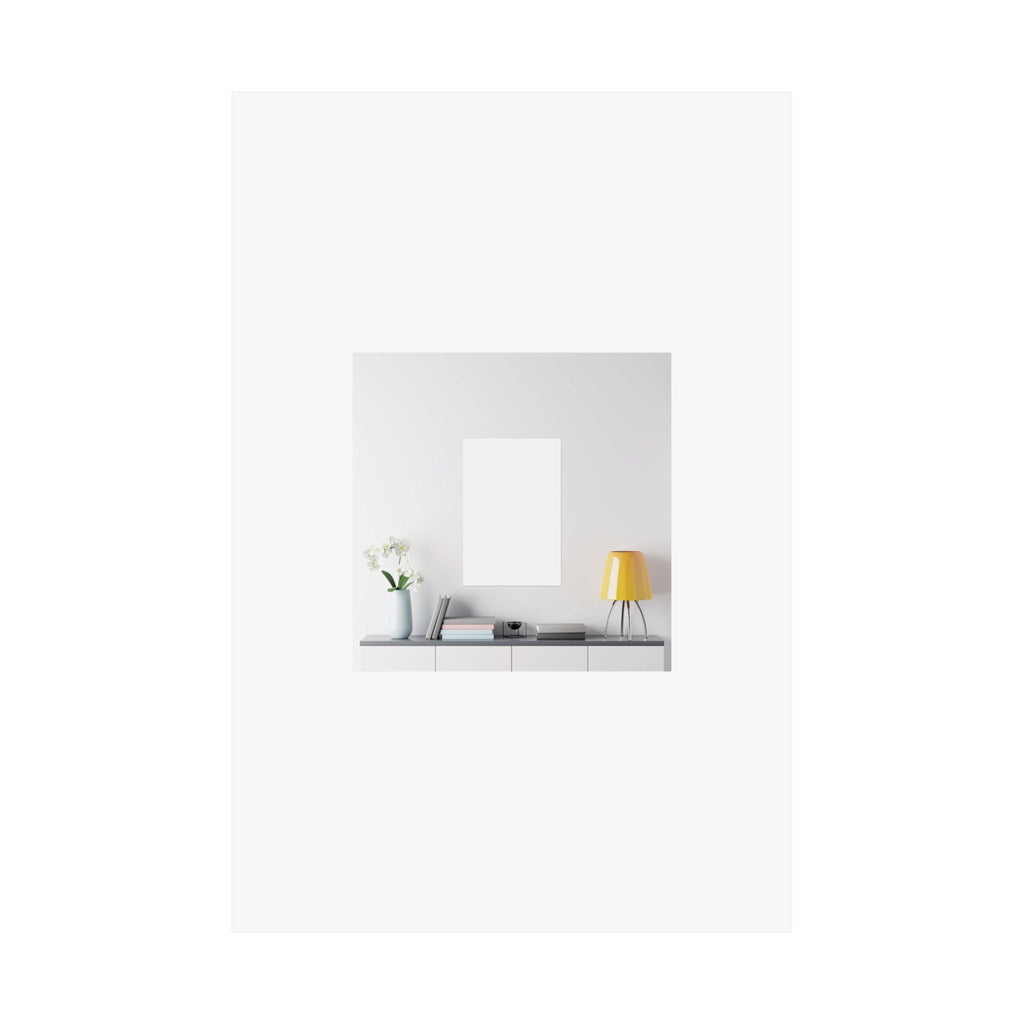 Minimalist Matte Vertical Poster – Modern Living Room Print (Yellow Lamp & Vase)