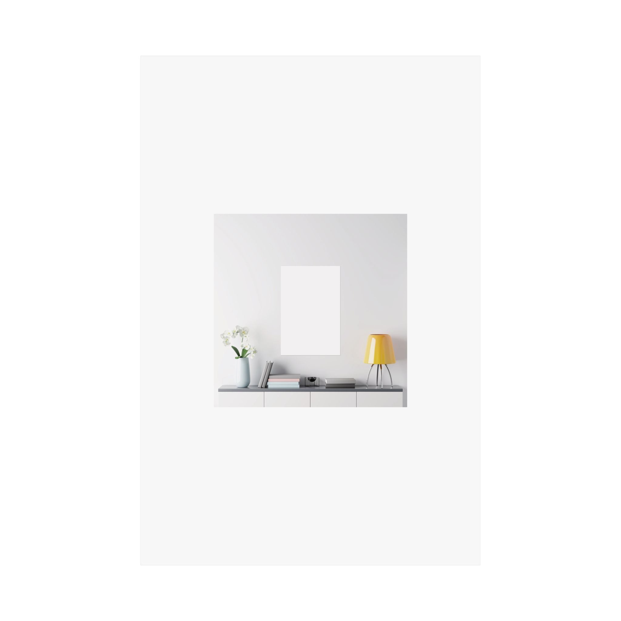 Minimalist Matte Vertical Poster – Modern Living Room Print (Yellow Lamp & Vase)
