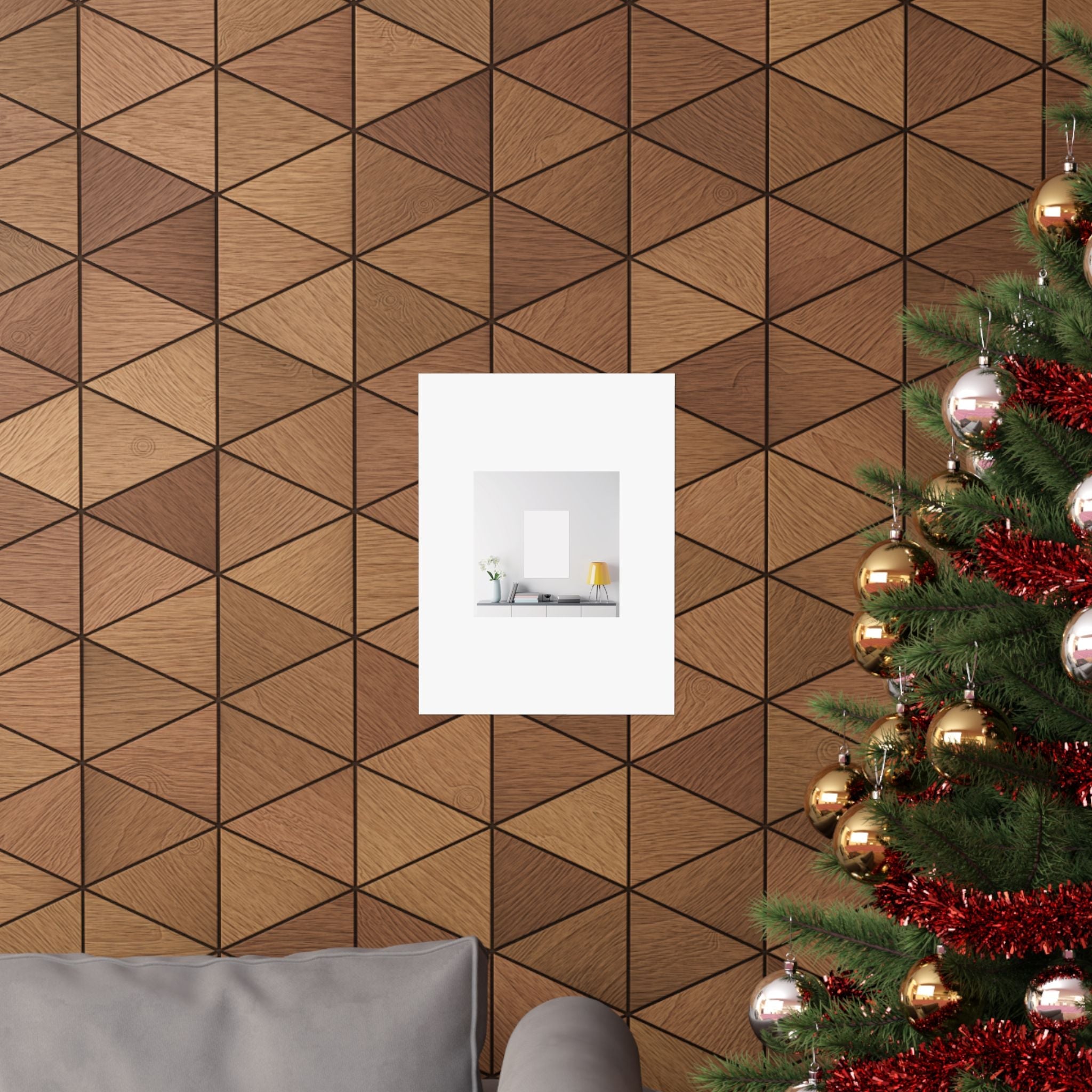 Minimalist Matte Vertical Poster – Modern Living Room Print (Yellow Lamp & Vase)