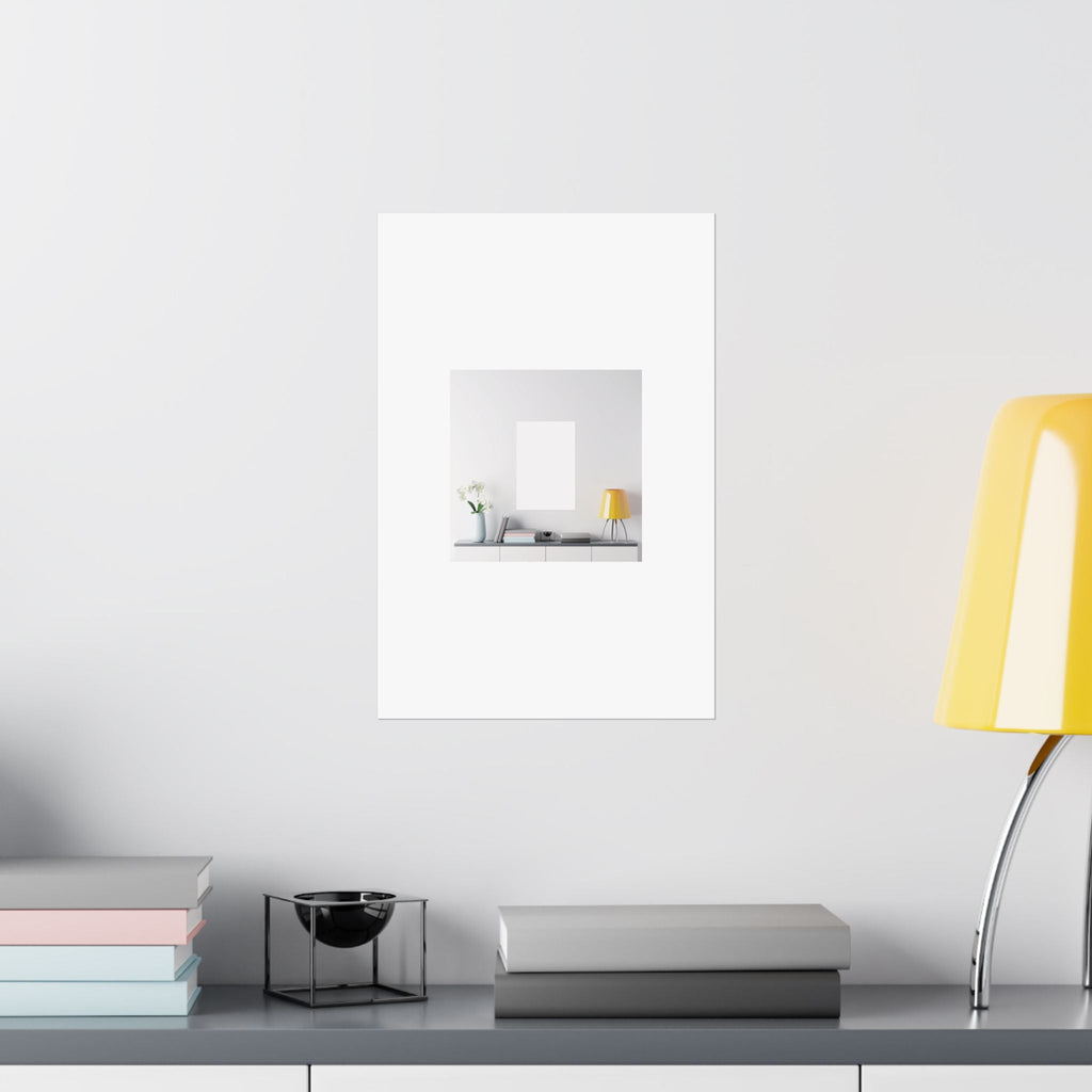 Minimalist Matte Vertical Poster – Modern Living Room Print (Yellow Lamp & Vase)