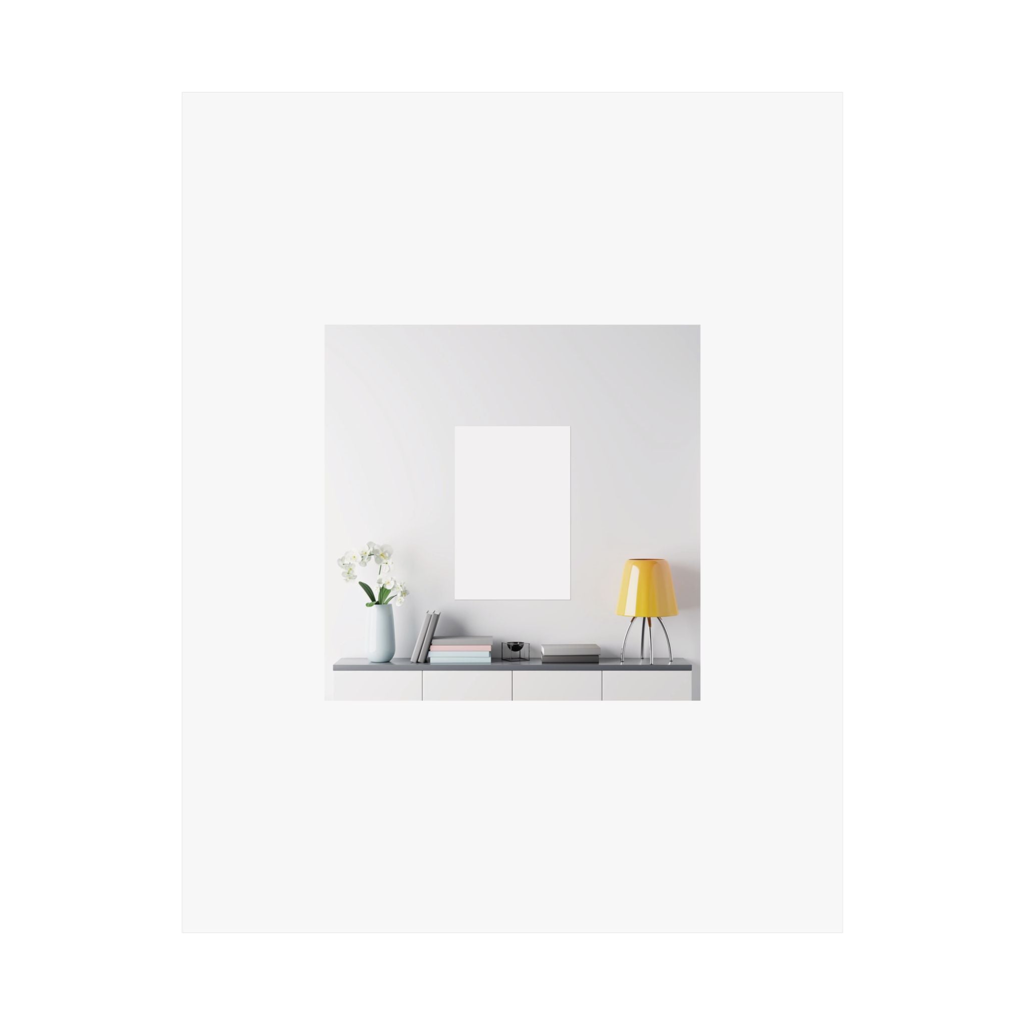 Minimalist Matte Vertical Poster – Modern Living Room Print (Yellow Lamp & Vase)