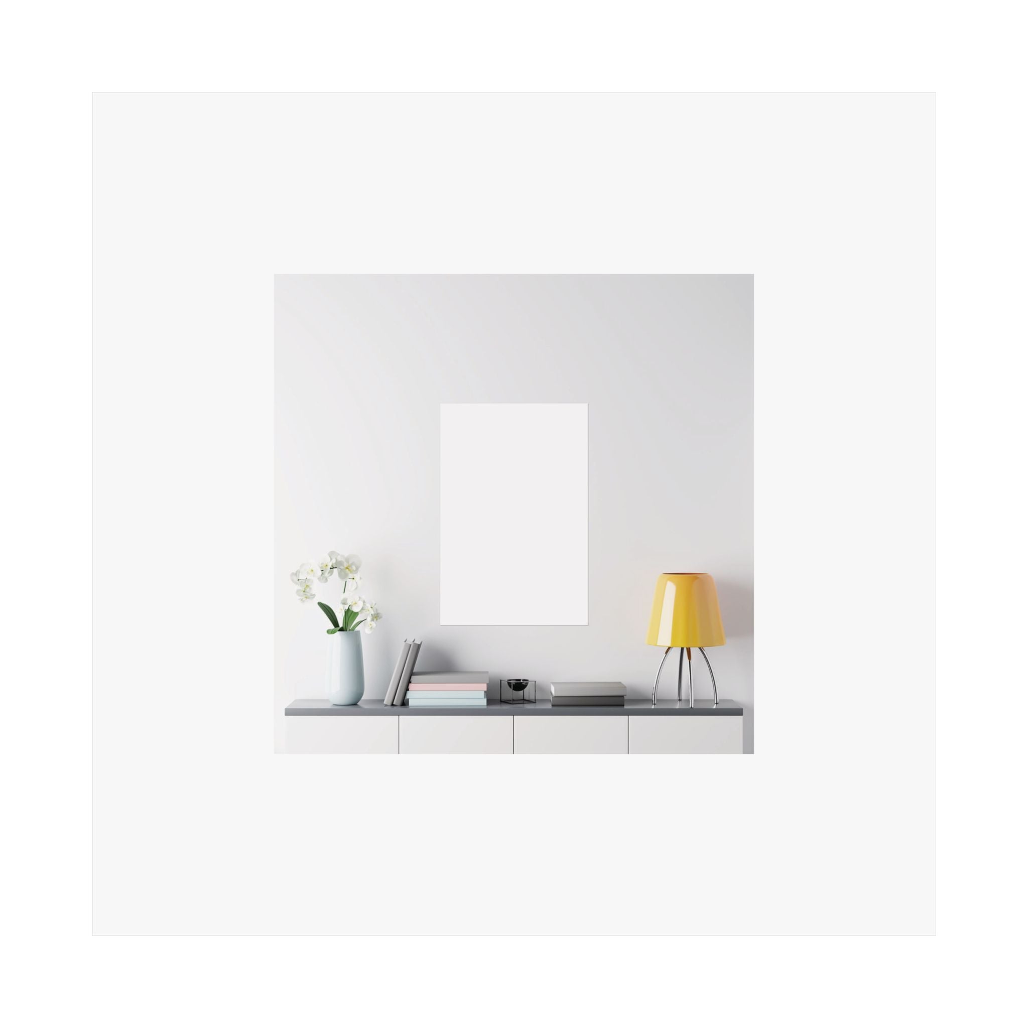 Minimalist Matte Vertical Poster – Modern Living Room Print (Yellow Lamp & Vase)