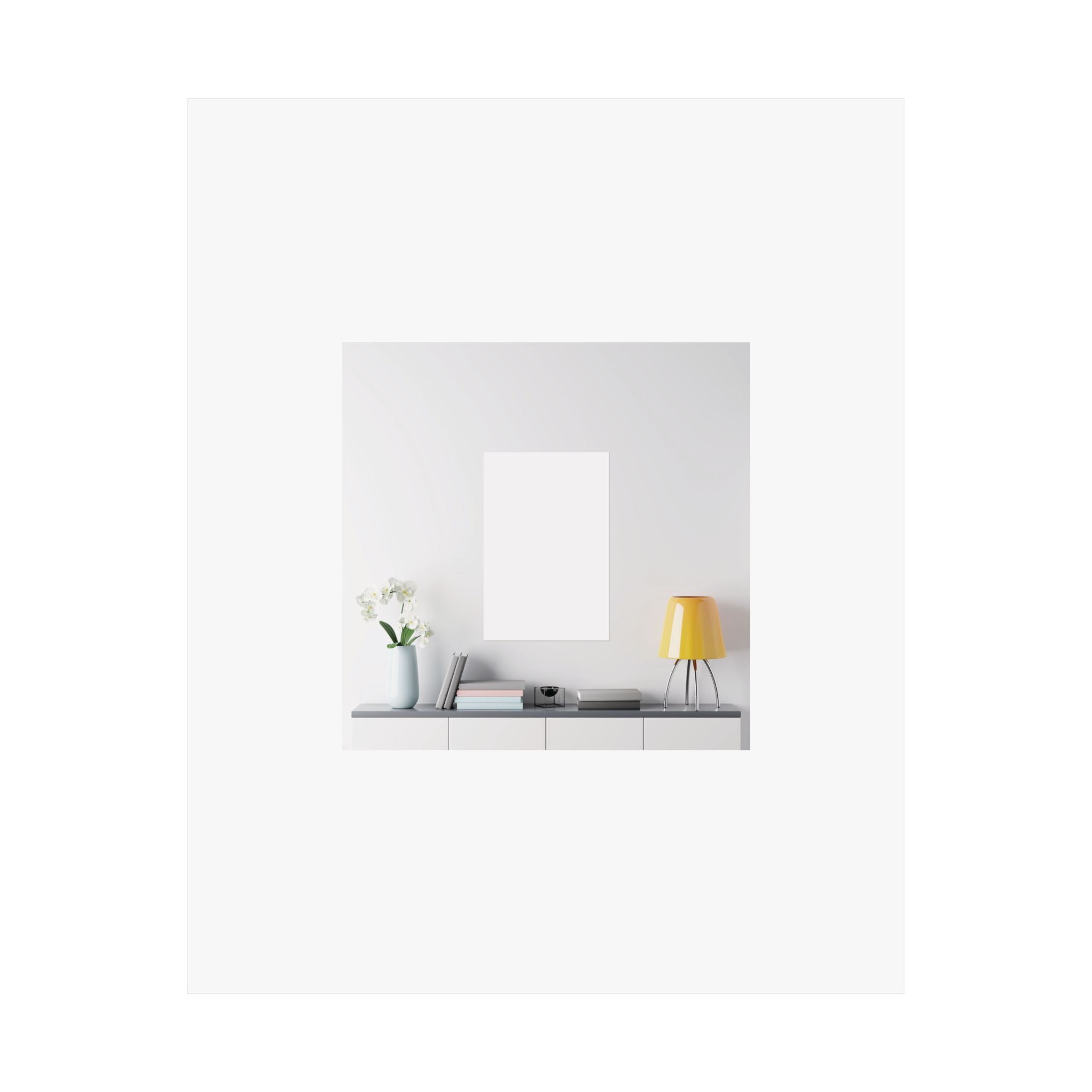 Minimalist Matte Vertical Poster – Modern Living Room Print (Yellow Lamp & Vase)