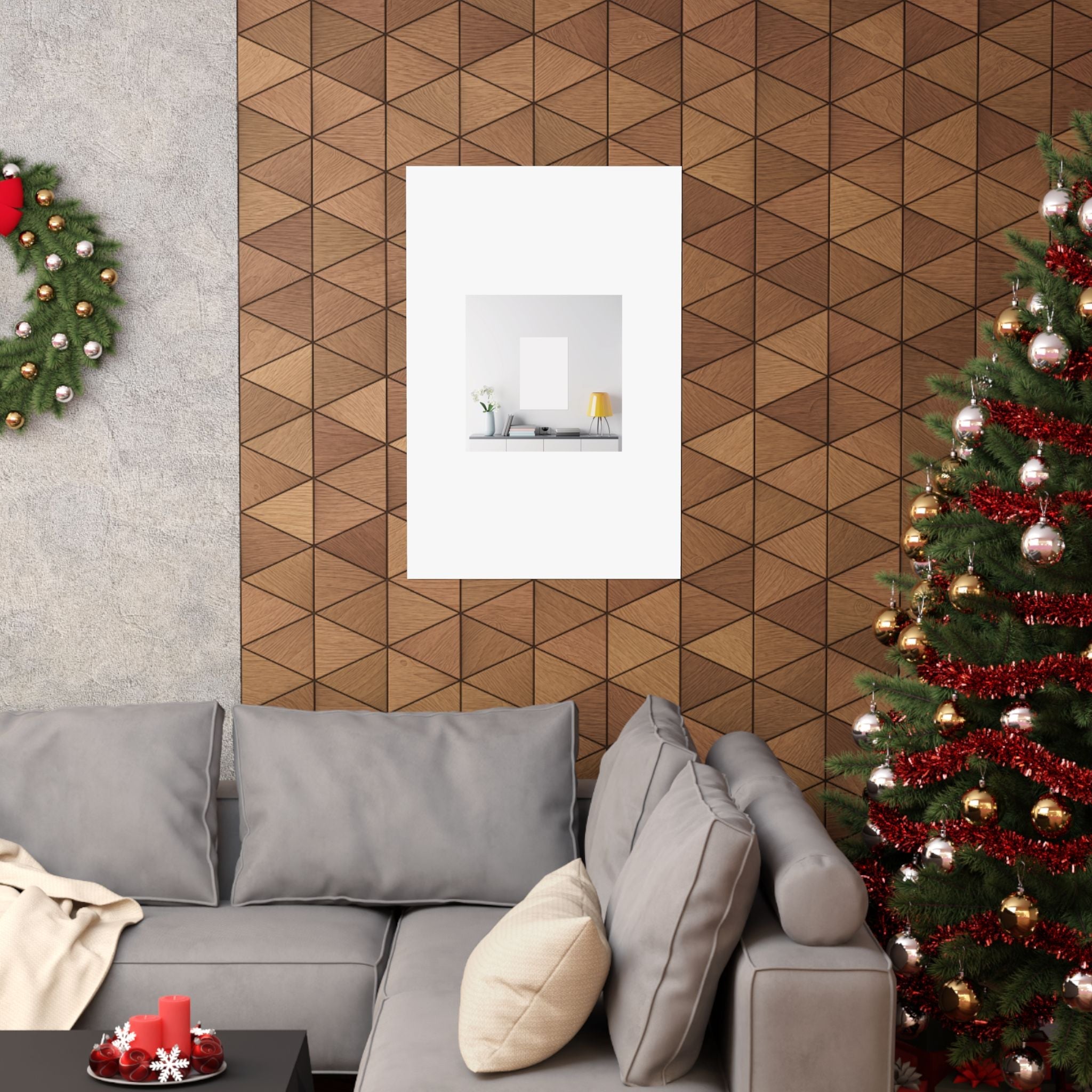 Minimalist Matte Vertical Poster – Modern Living Room Print (Yellow Lamp & Vase)