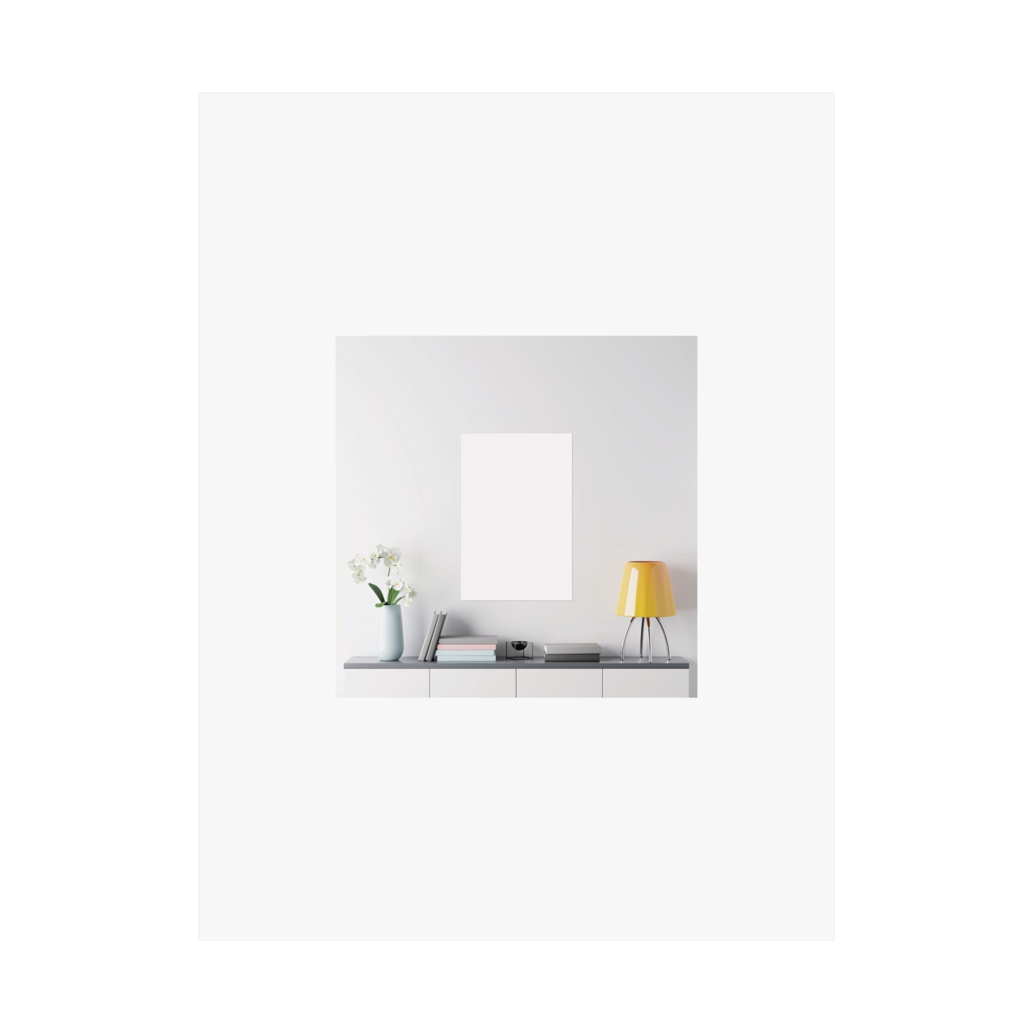 Minimalist Matte Vertical Poster – Modern Living Room Print (Yellow Lamp & Vase)