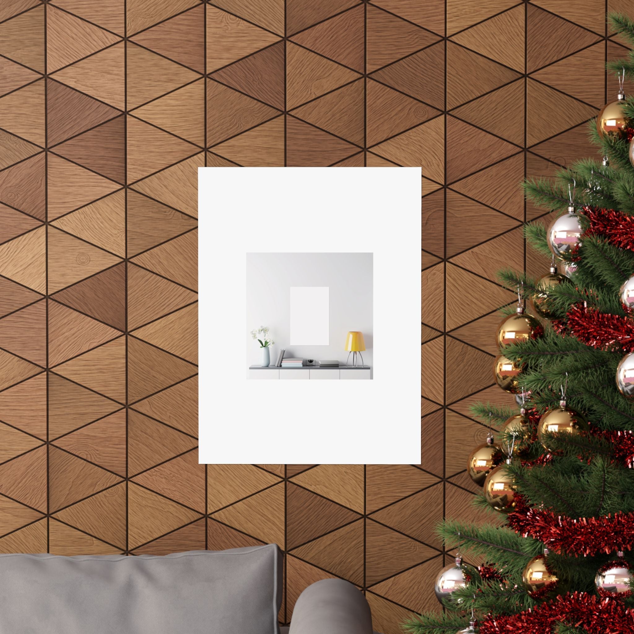 Minimalist Matte Vertical Poster – Modern Living Room Print (Yellow Lamp & Vase)