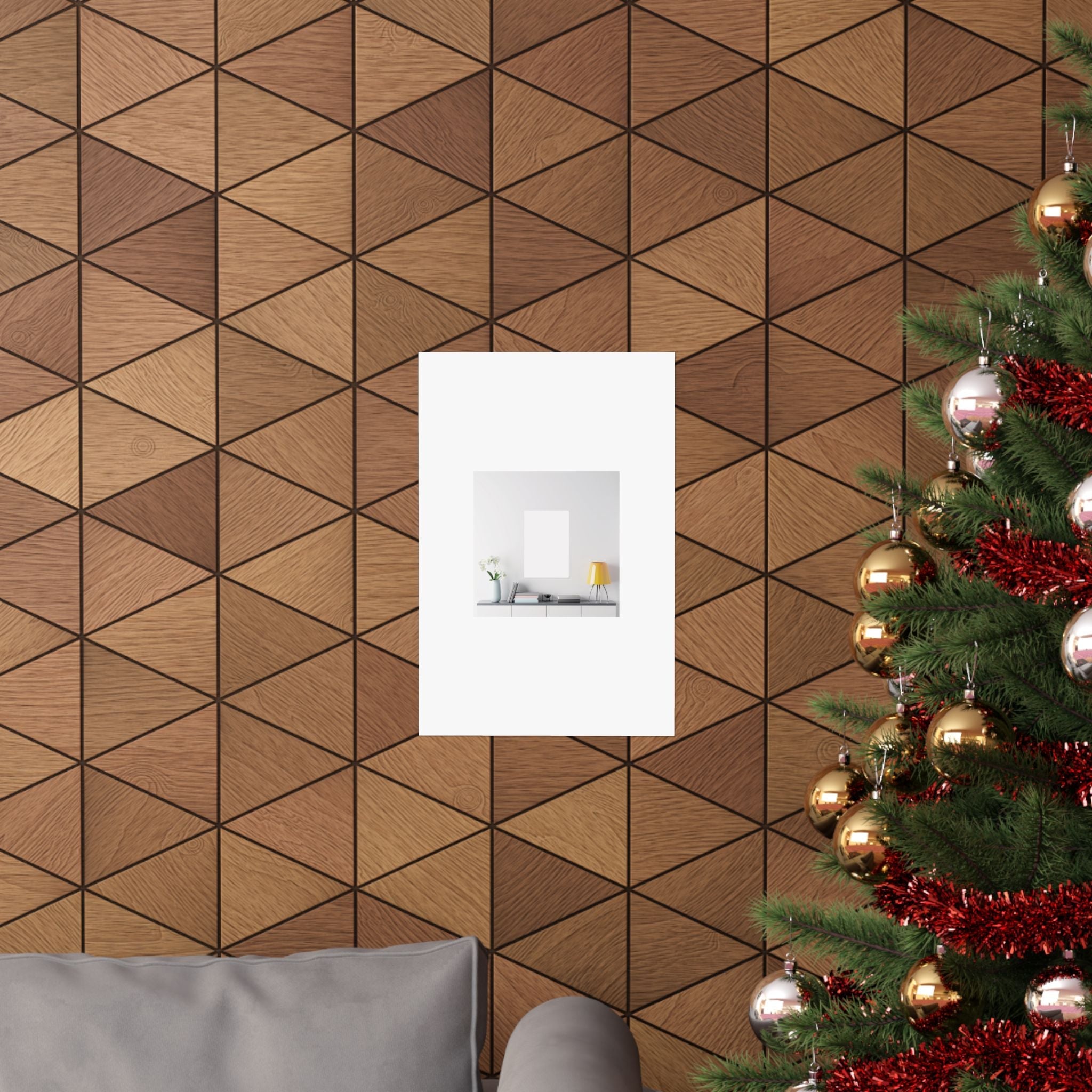Minimalist Matte Vertical Poster – Modern Living Room Print (Yellow Lamp & Vase)